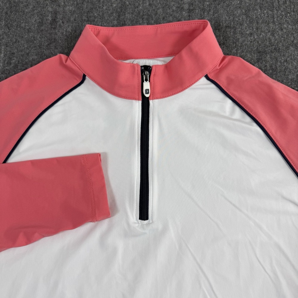 FootJoy FJ Women's Small 1/4 Zip Golf Pullover Pink White Embroidered Sleeve